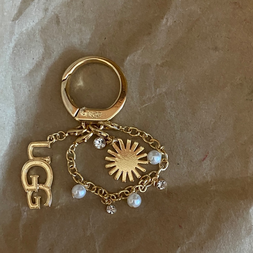 UGG Gold Keychain with Sun and Pearl Charms